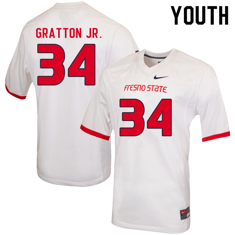 Youth #34 Frankco Gratton Jr. Fresno State Bulldogs College Football Jerseys Sale-White